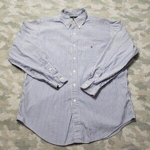 Ralph Lauren Shirt Mens 16 Blue Stripped Yarmouth Long Sleeve Button Flesh Pony
